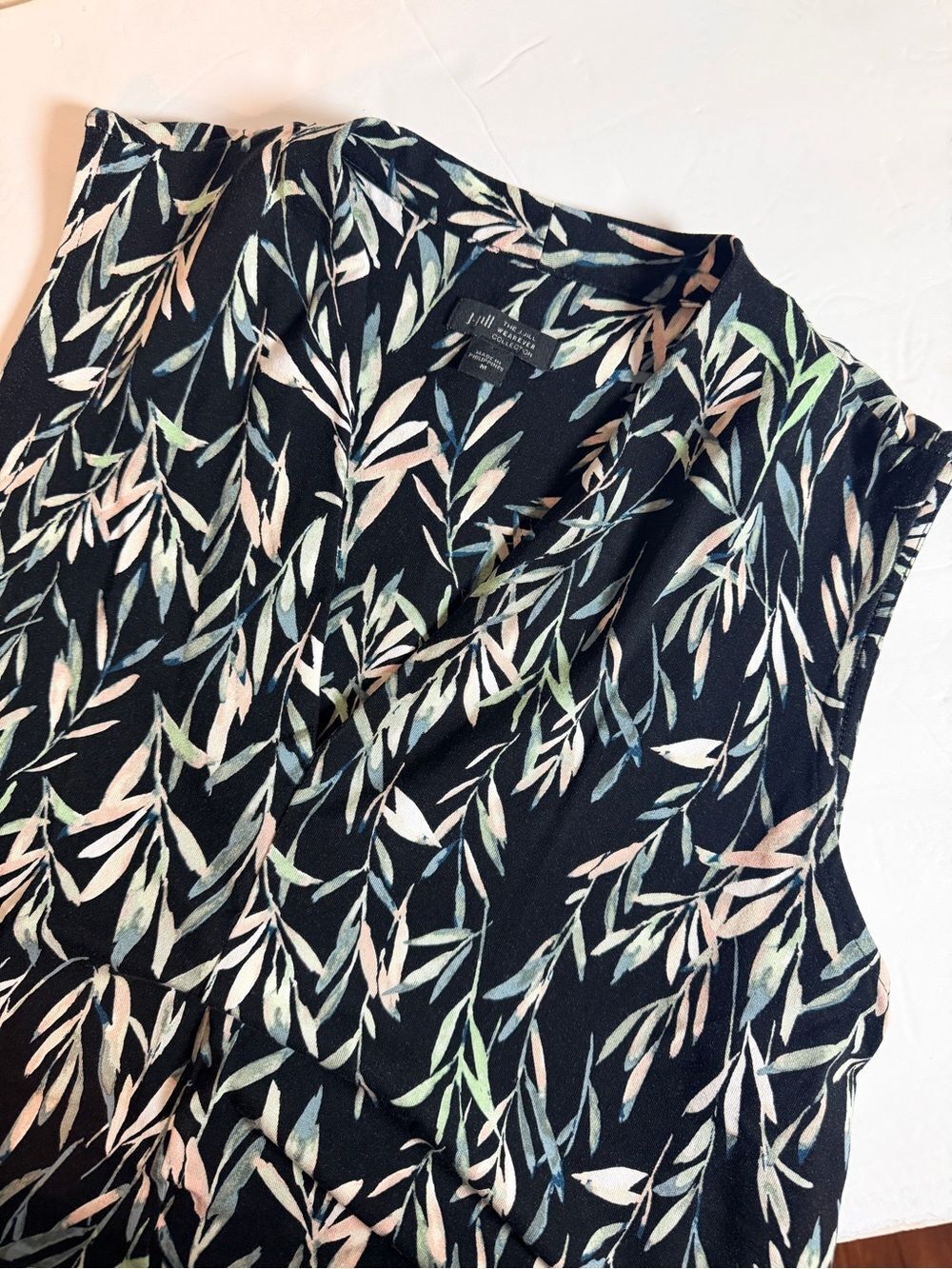 J. Jill Wearever Collection Sleeveless Midi Dress Medium Leaves Black Green Pink
